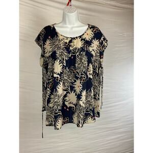 Sejour Womens Plus Tunic Top Blouse Size 1X Red Dark Blue White Floral B6